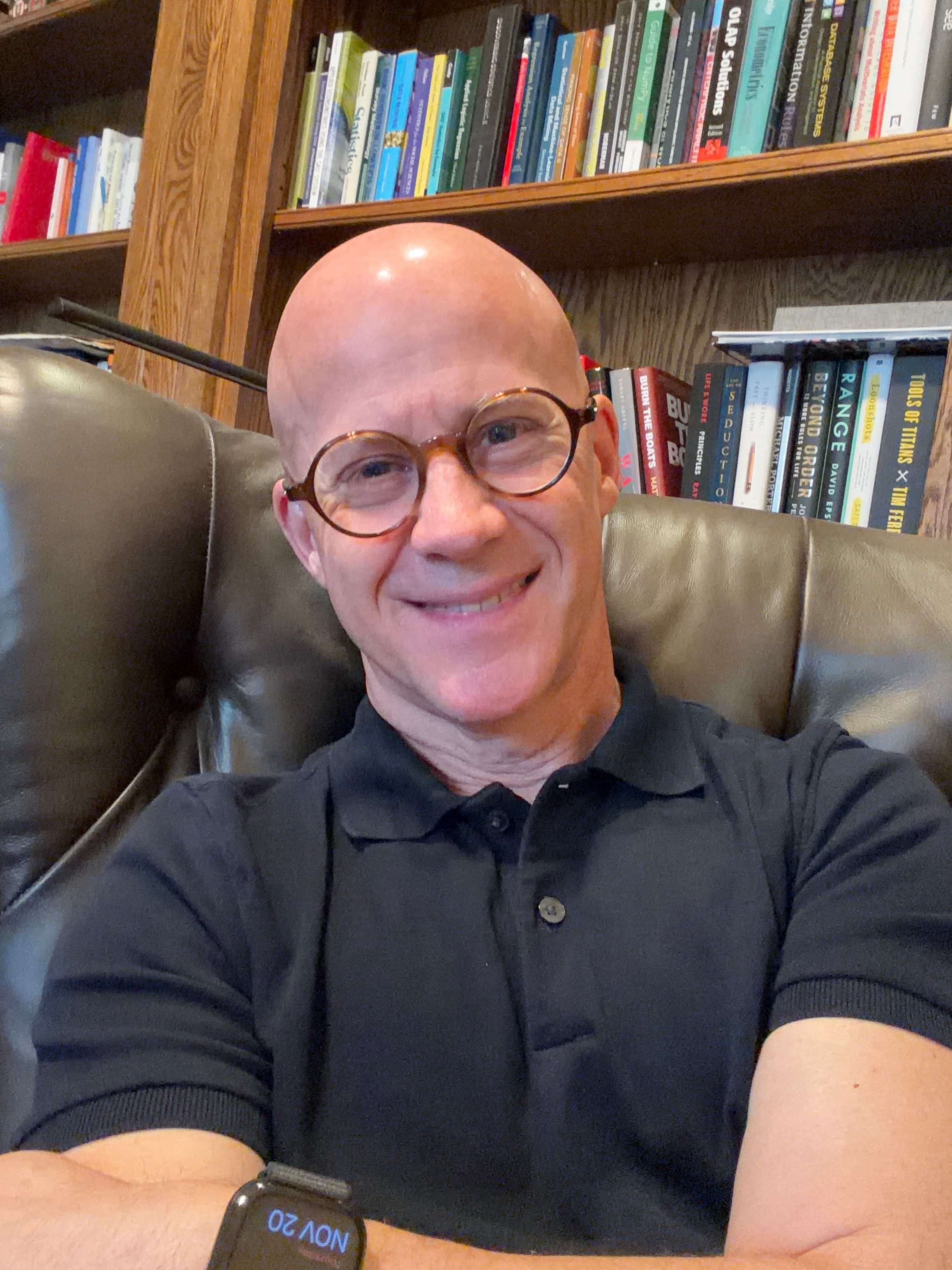 James Gray relaxing with books