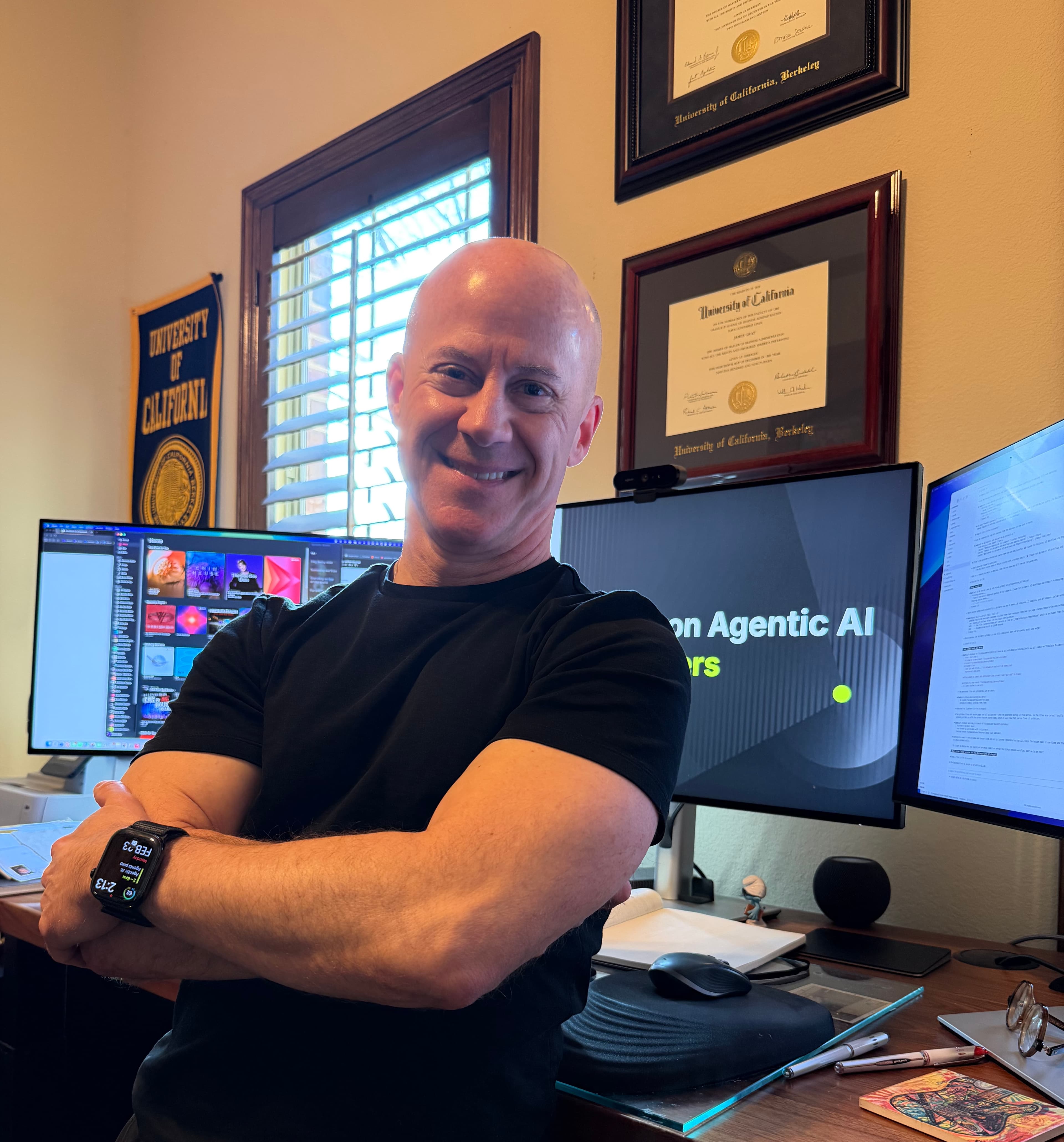 James Gray in his office with UC Berkeley credentials
